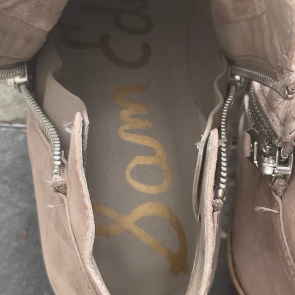 Sam Edelman Taupe Suede Ankle Boots Block Heel Booties Size 7 EUC - Picture 6 of 6